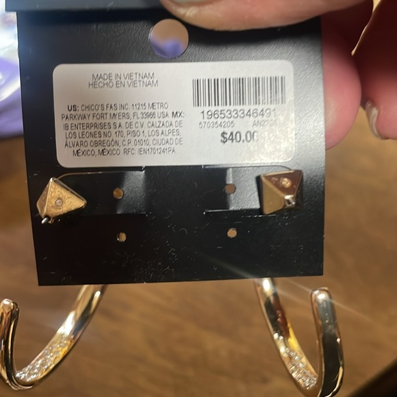 White House Black Market Gold Hoop Earrings with Diamond like Crystals - Picture 3 of 4